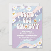 Groovy Retro 1e Verjaardagsuitnodiging Kaart (Voorkant)