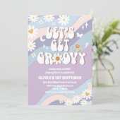 Groovy Retro 1e Verjaardagsuitnodiging Kaart (Staand voorkant)