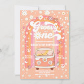 Groovy Retro 1e Verjaardagsuitnodiging Kaart (Voorkant)