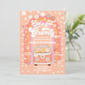 Groovy Retro 1e Verjaardagsuitnodiging Kaart (Staand voorkant)