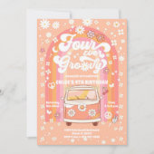 Groovy Retro 4e verjaardagsuitnodiging Kaart (Voorkant)