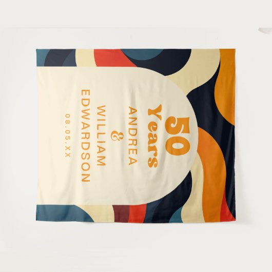 Groovy Retro 50e bruiloft Jubileum achtergrond Wandkleed (Voorkant (horizontaal))