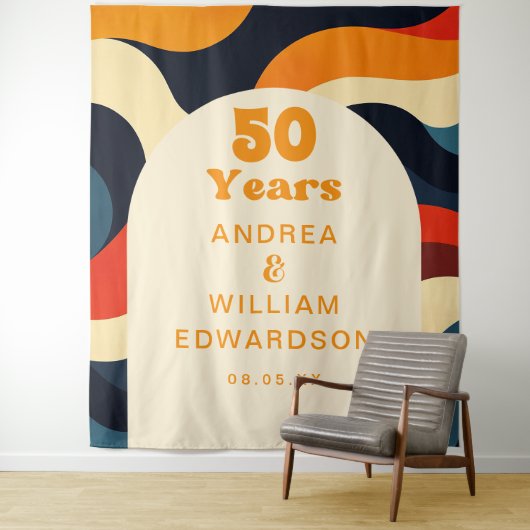 Groovy Retro 50e bruiloft Jubileum achtergrond Wandkleed (In situ)