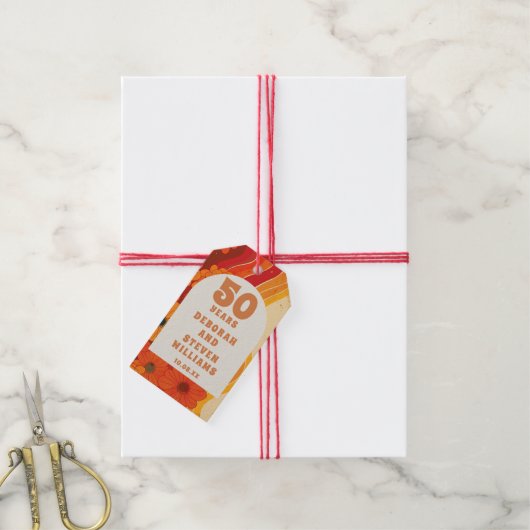 Groovy Retro 50e bruiloft Jubileum gunst Cadeaulabel (Met Touw)