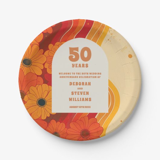 Groovy Retro 50e bruiloft Jubileum Welkomstbord Papieren Bordje (Voorkant)