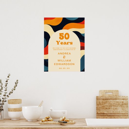 Groovy Retro 50e bruiloft Jubileum Welkomstbord Poster (Keuken)