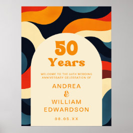 Groovy Retro 50e bruiloft Jubileum Welkomstbord Poster