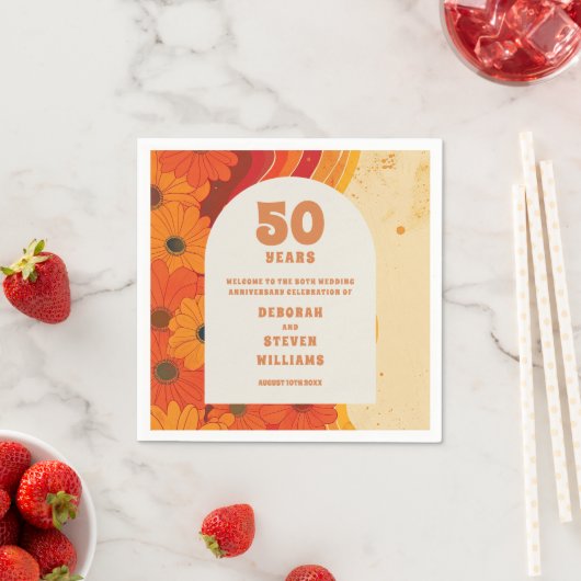 Groovy Retro 50e bruiloft Jubileum Welkomstbord Servet (Insitu)