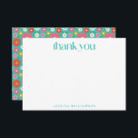 Groovy Retro 50s Flowers Turquoise Bat Mitzvah Bedankkaart<br><div class="desc">Groovy Retro 50s Flowers Turquoise Blue en Hot Pink Bat Mitzvah Hartelijk dank</div>