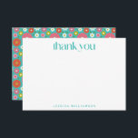 Groovy Retro 50s Flowers Turquoise Bat Mitzvah Bedankkaart<br><div class="desc">Groovy Retro 50s Flowers Turquoise Blue en Hot Pink Bat Mitzvah Hartelijk dank</div>