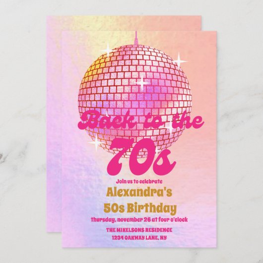 Groovy Retro 50th Let's Disco Verjaardagsfeest Kaart (Voorkant / Achterkant)