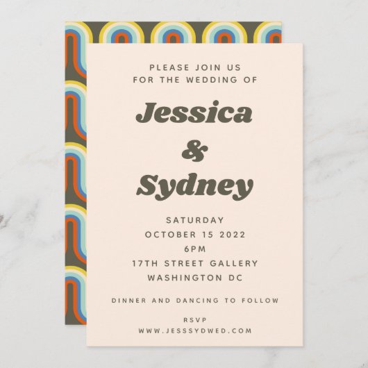 Groovy Retro 60s 70s Aesthetisch Olijf Groen Weddi Kaart (Voorkant / Achterkant)