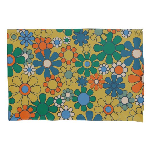 Groovy Retro 60s 70s Bloemen Bloemenpatroon Kussensloop (Voorkant)