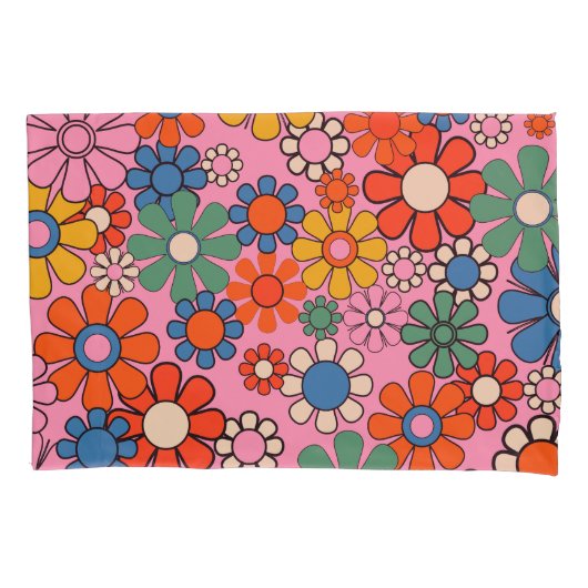 Groovy Retro 60s 70s Bloemen Bloemenpatroon Kussensloop (Voorkant)