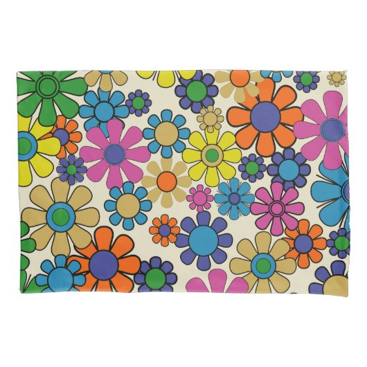 Groovy Retro 60s 70s Bloemen Bloemenpatroon Kussensloop (Voorkant)