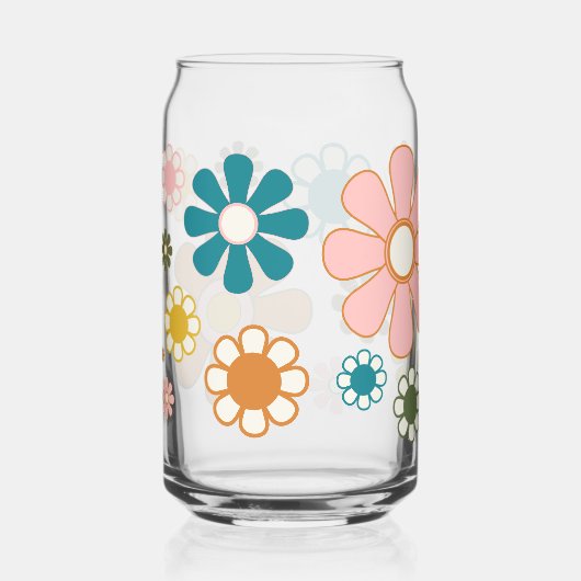 Groovy Retro 60s 70s Bloemen  Esthetisch Blikvorm Glas (Voorkant)