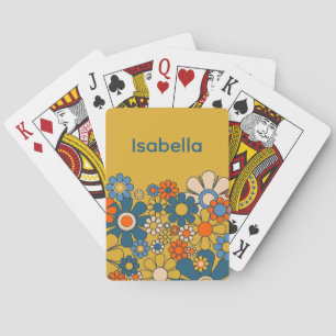 Groovy Retro 60s 70s Bloemen gepersonaliseerd Pokerkaarten