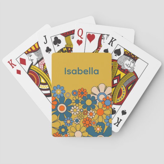 Groovy Retro 60s 70s Bloemen gepersonaliseerd Pokerkaarten (Achterkant)