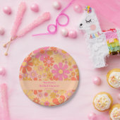 Groovy Retro 60s 70s Bloemen roze en geel Papieren Bordje (Feest)