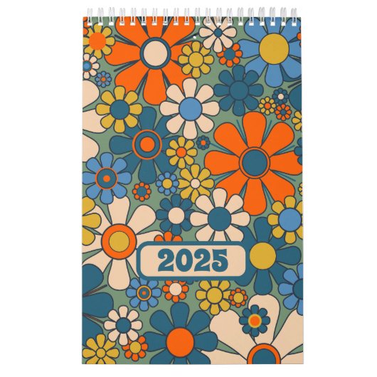 Groovy Retro 60s 70s Bloemenpatroon 2025 Kalender (Hoes)