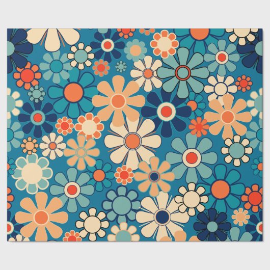Groovy Retro 60s 70s Bloemenpatroon Cadeaupapier (Zoom)