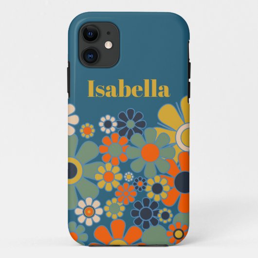 Groovy Retro 60s 70s Bloemenpatroon Gepersonalisee Case-Mate iPhone Case (Achterkant)