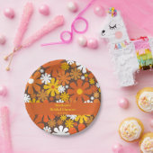 Groovy Retro 60s 70s Bloempatroon Bruin Sinaasappe Papieren Bordje (Feest)