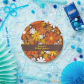 Groovy Retro 60s 70s Bloempatroon Bruin Sinaasappe Papieren Bordje (Feest)