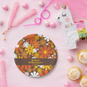 Groovy Retro 60s 70s Bloempatroon Bruin Sinaasappe Papieren Bordje (Feest)
