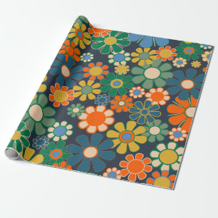 Groovy Retro 60s 70s Hippie  Bloemenpatroon Cadeaupapier