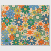 Groovy Retro 60s 70s Hippie  Bloemenpatroon Cadeaupapier (Vlak)