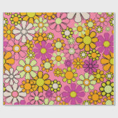 Groovy Retro 60s 70s Hippie Roze Bloemen Patroon Cadeaupapier (Vlak)