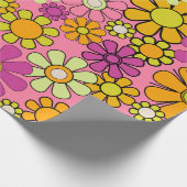 Groovy Retro 60s 70s Hippie Roze Bloemen Patroon Cadeaupapier (Hoek)