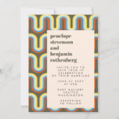 Groovy Retro 60s 70s Line Art Olive Green Wedding Kaart (Voorkant)