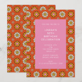 Groovy Retro 60s Bloem Oranje Roze Birthday Party Kaart (Voorkant / Achterkant)