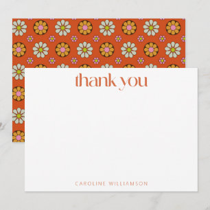 Groovy Retro 60s Bloemen Oranje Aangepaste Naam Do Bedankkaart