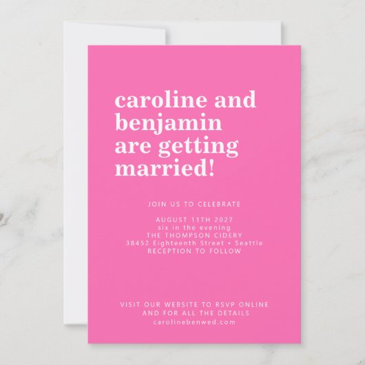 Groovy Retro 60s Flowers Bright Pink Bold Wedding Kaart (Voorkant)