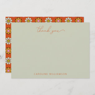 Groovy Retro 60s Flowers Oranje Roze Aangepast Bedankkaart