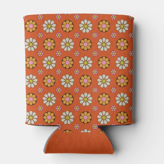 Groovy Retro 60s Flowers Oranje Roze Baby shower Blikjeskoeler (Achterkant)
