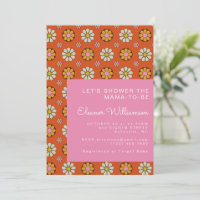 Groovy Retro 60s Flowers Oranje Roze Baby shower