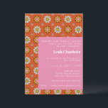 Groovy Retro 60s Flowers Oranje roze Bat Mitzvah Kaart<br><div class="desc">Groovy Retro 60s Flowers Oranje en Pink Bat Mitzvah Uitnodiging</div>