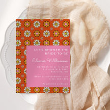 Groovy Retro 60s Flowers Oranje Roze Vrijgezellenf