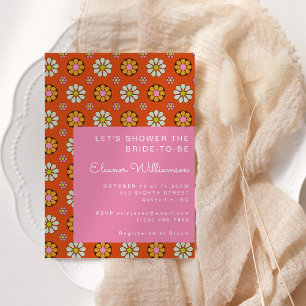 Groovy Retro 60s Flowers Oranje Roze Vrijgezellenf Kaart