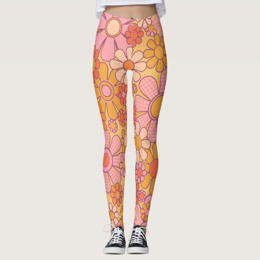 Groovy Retro 60s Hippie Flowers Vrolijke Vintage Leggings (Voorkant)