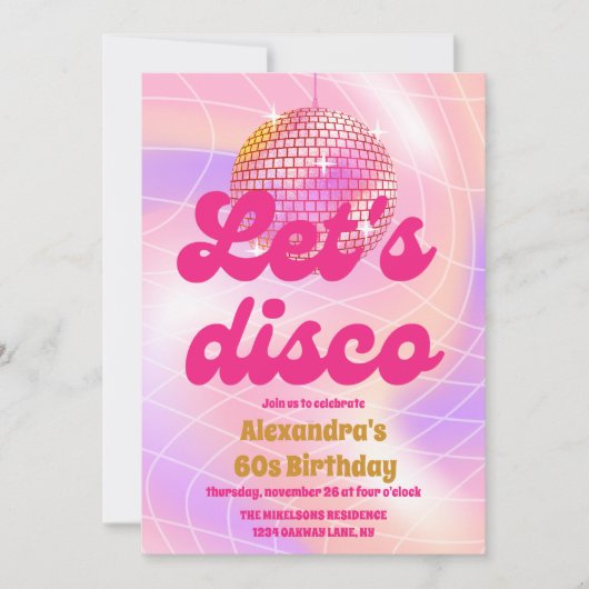 Groovy Retro 60th Let's Disco Verjaardagsfeestje Kaart (Voorkant)