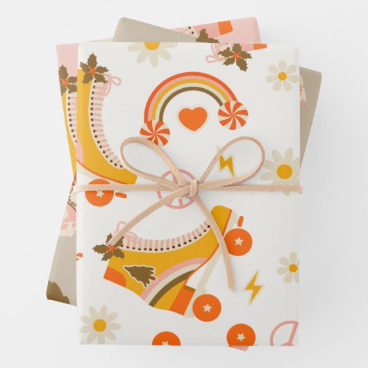 Groovy Retro 70 kerst Inpakpapier Vel (In situ)