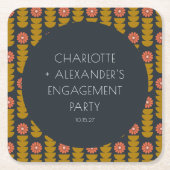 Groovy Retro 70er Bloemen Verlovingsfeestje  Kartonnen Onderzetters (Voorkant)