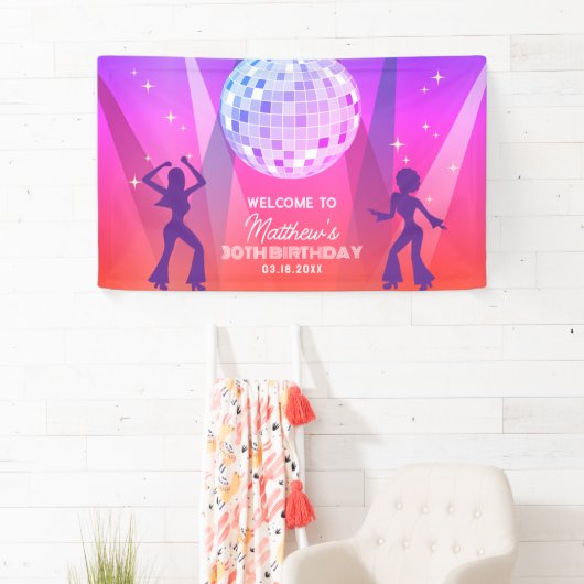 Groovy Retro 70s 80s Disco 30th Birthday Welkom Spandoek (Insitu)