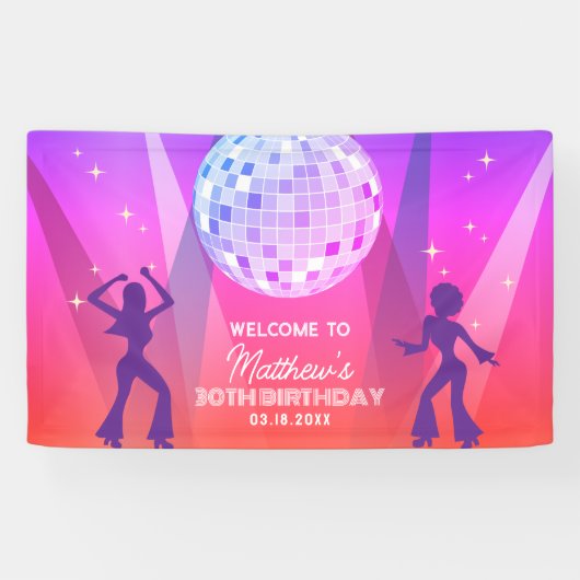 Groovy Retro 70s 80s Disco 30th Birthday Welkom Spandoek (Horizontaal)