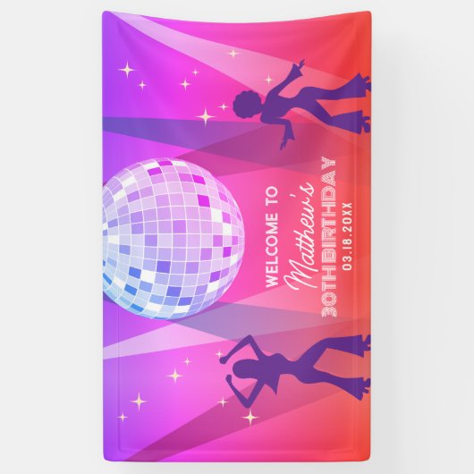 Groovy Retro 70s 80s Disco 30th Birthday Welkom Spandoek (Verticaal)